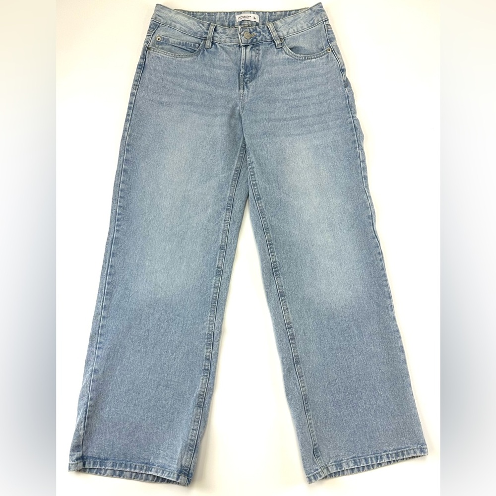 Aeropostale low rise baggy jeans Size 2 26in light wash leopard bow back pockets - Picture 3 of 15